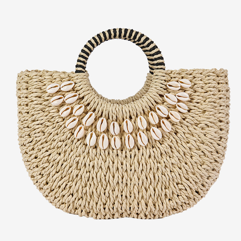 Damen Exklusive Korbtasche mit Muscheldekor Brehn