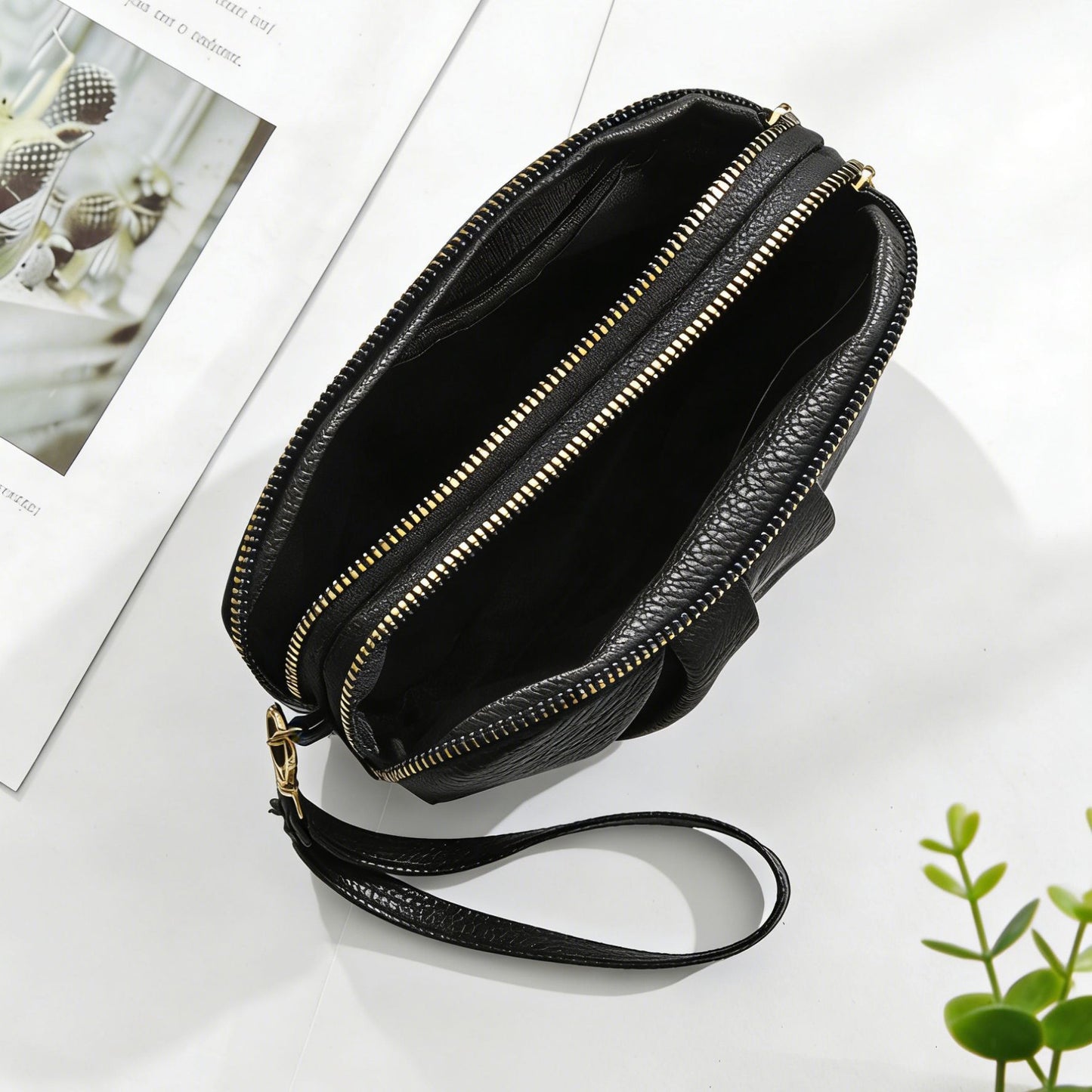 Strukturierte Leder Reißverschluss Clutch Geldbörse Brehn