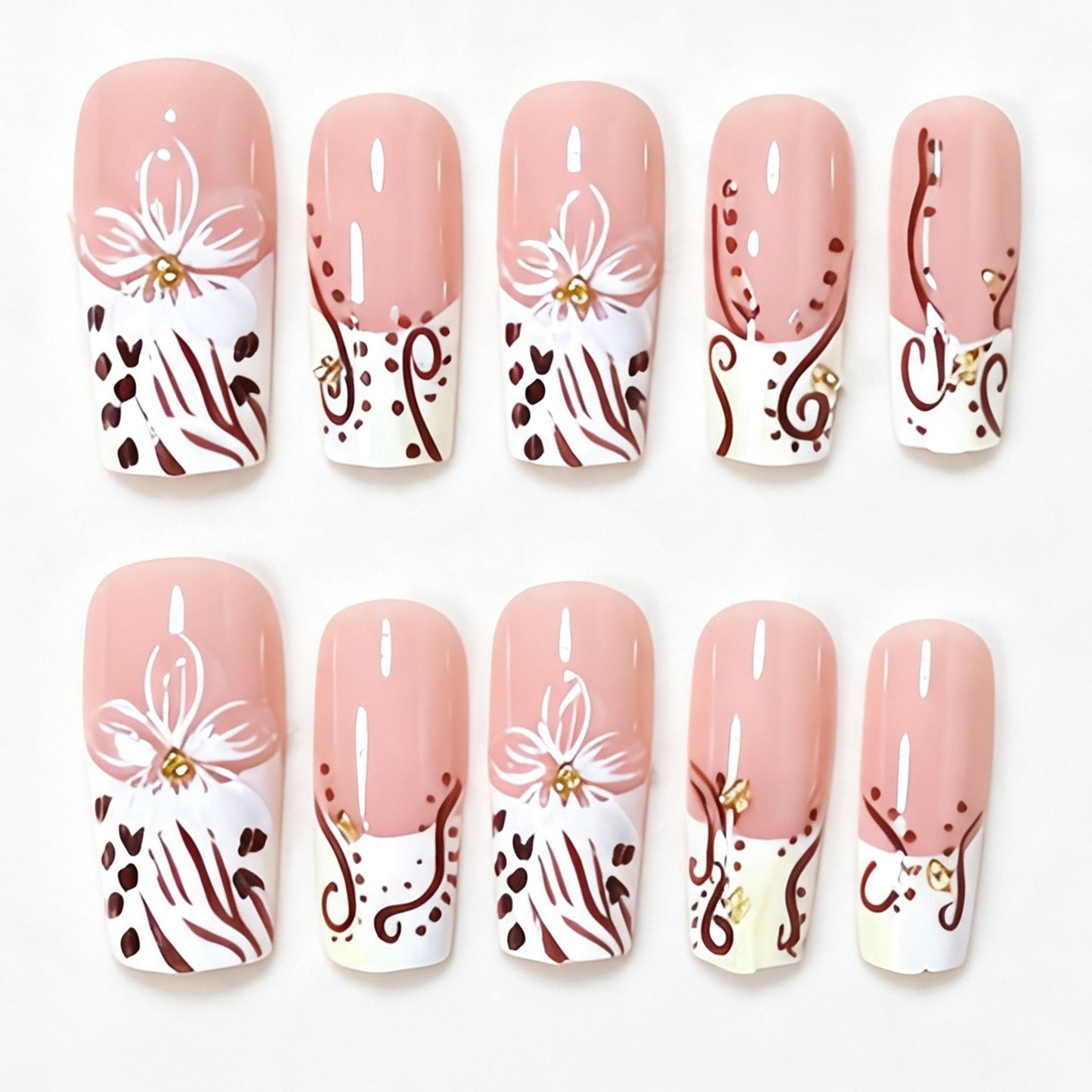 Elegante Florale Acryl-Nagelverlängerungen Brehn