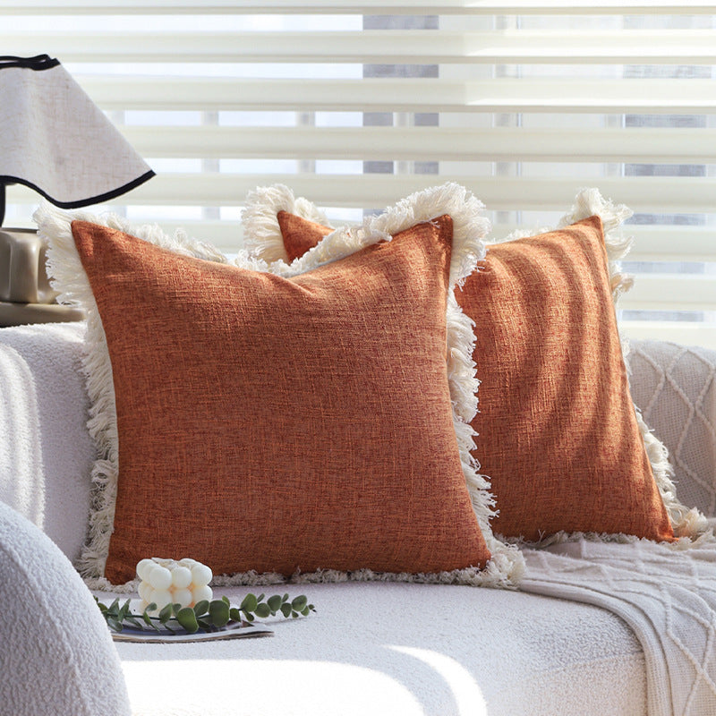 Quadratischer Zierkissenbezug im modernen Tweed‑Look mit feinem Fransenbord Brehn