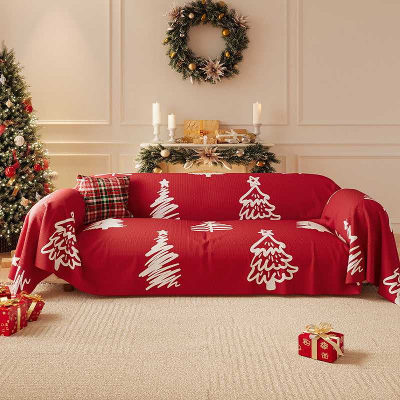 Festive Stretch-Fit Full-Coverage Sofa Slipcover with Holiday Tree Print