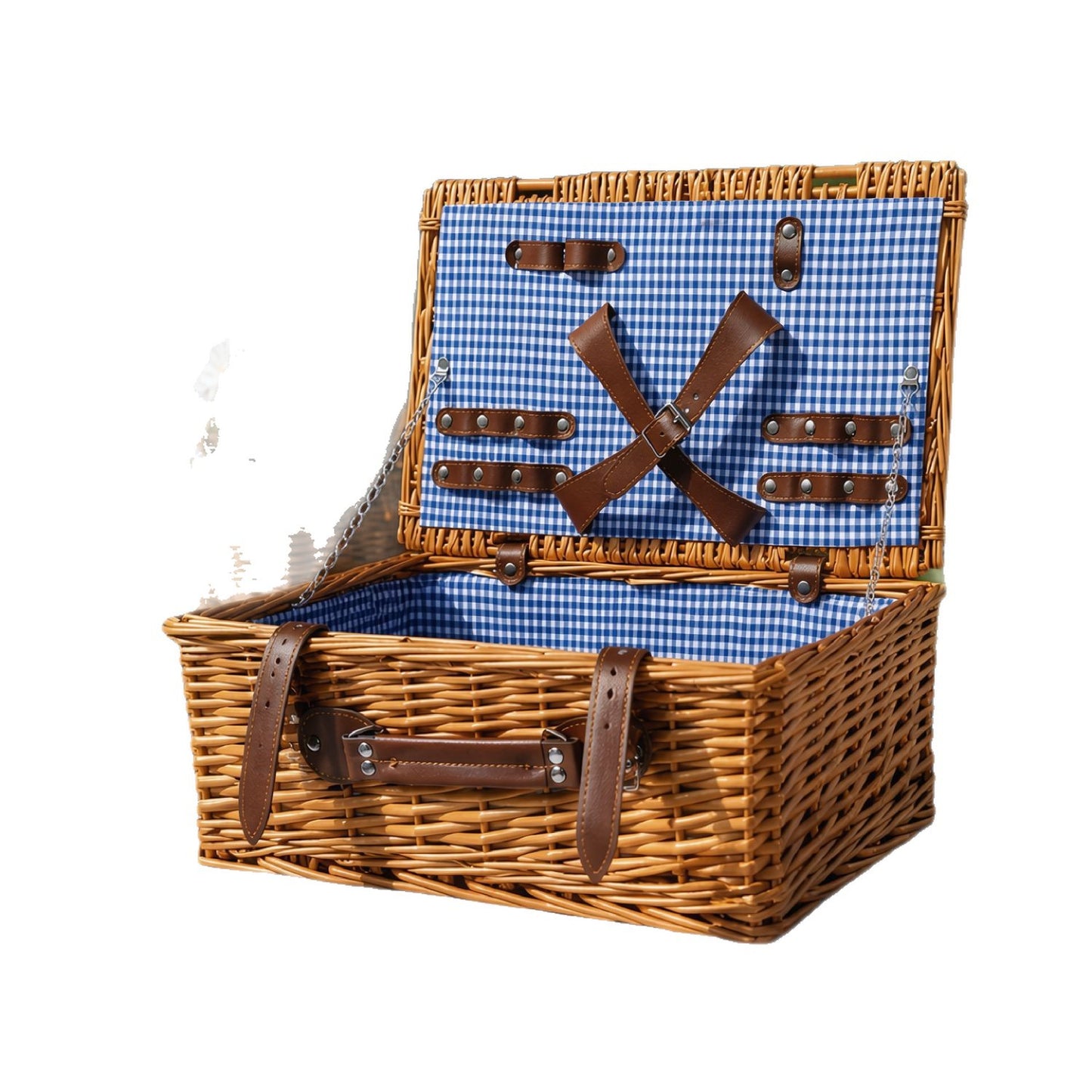 Damen Luxus Picknickkorb mit versetztem Geschirrfach und floralem Innenfutter Brehn