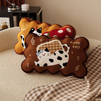 Plush Cloud-Shape Cute Character Lumbar Throw Pillow with Embroidered Face and Soft Faux-Sherpa Cover