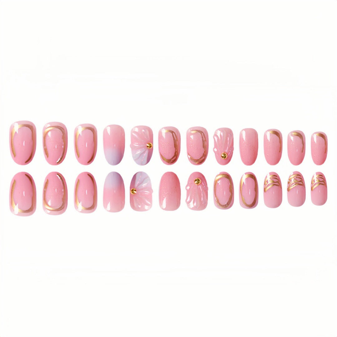 Florales geometrisches Press-On-Nagelkunst-Set Brehn