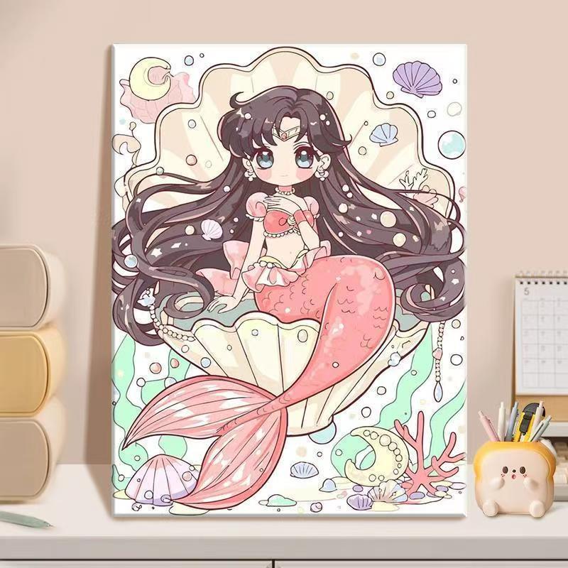 Anime-inspirierte Meerjungfrau Illustrationsleinwandkunst Brehn