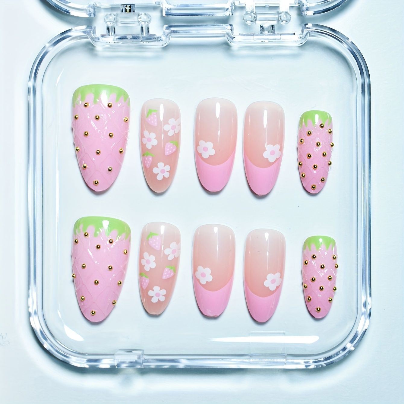 Kreatives Erdbeer-Themen Press-On Nagelkunst Set Brehn