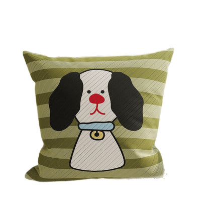 Striped Knit Lumbar Pillow Cover with Embroidered Cartoon Dog Accent