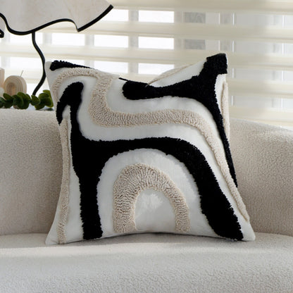 Quadratischer Boho-Kissenbezug mit diagonalem Teddy-Relief, Fransen und Eckquasten Brehn