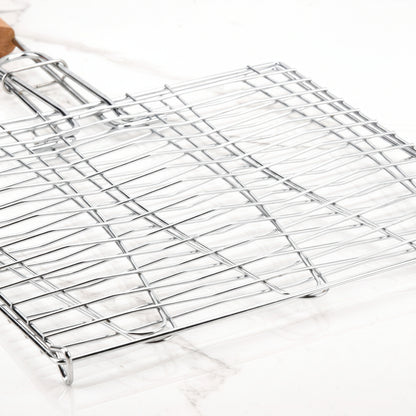 Verschließbarer Fisch- und Gemüsegrillkorb Aus Edelstahl mit Langem Holzgriff Brehn