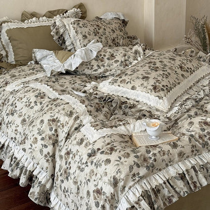Romantisches Vintage-Bettwäsche-Set mit Rüschen und Spitzen