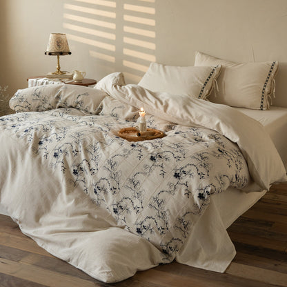 Bestickte Leinen-Bettbezugset mit Vintage-Patchwork-Blumenmuster