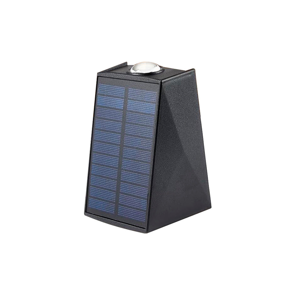 Abgewinkelte bidirektionale Solar-LED-Wand-Uplight-Downlight mit integriertem Photovoltaikpanel und Prismenlinse Brehn