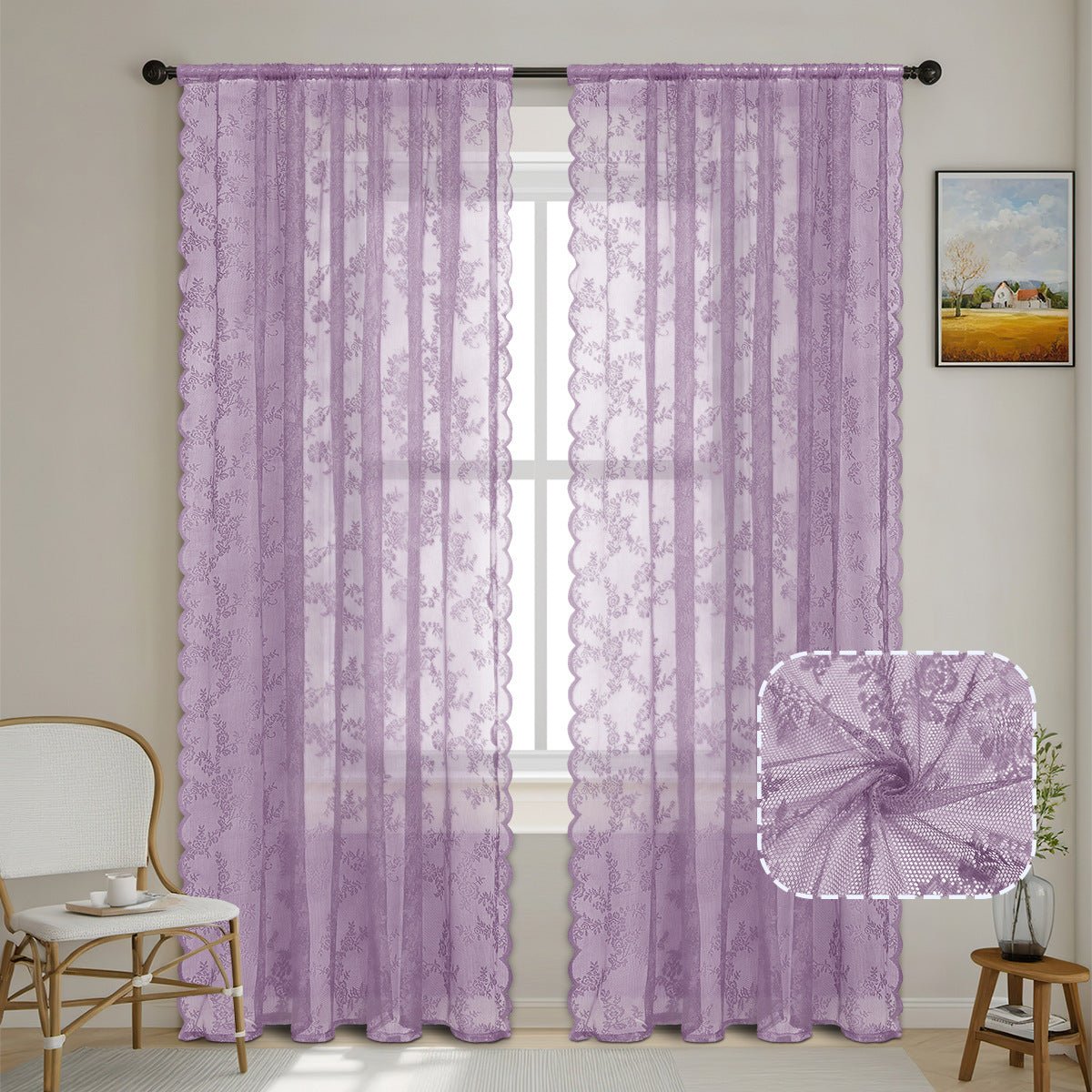 Elegante florale Spitzenfensterbehänge