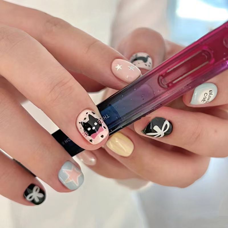 Verspieltes katzenmotiviertes Press-On-Nagelset Brehn
