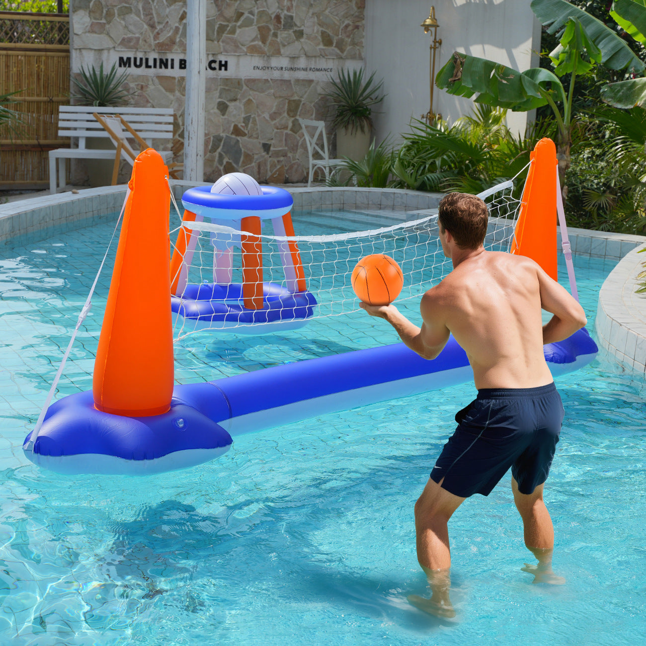Unisex Aufblasbares Wasser-Spielset mit Volleyball- und Basketballnetz Brehn