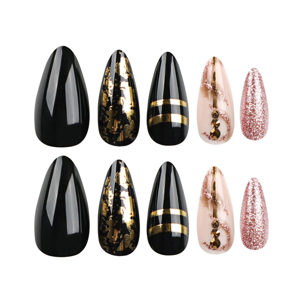 Glamouröse Stiletto-Nägel mit goldenen Akzenten Brehn
