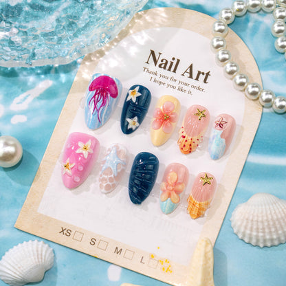 Blumenmeer-inspirierte Press-On-Nagelkunst-Set