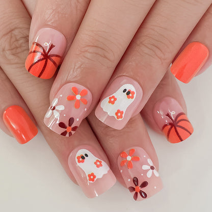 Künstlerisches Druck-On-Nagel-Set mit Halloween-Themen-Designs Brehn