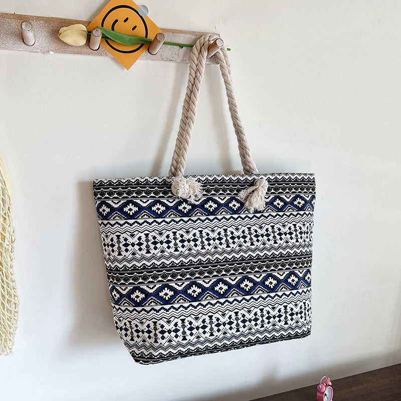 Gestreifter Canvas Strandtasche