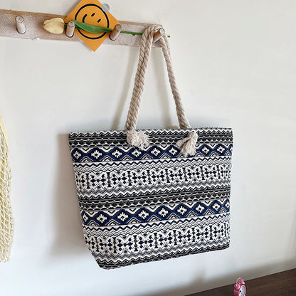 Gestreifter Canvas Strandtasche