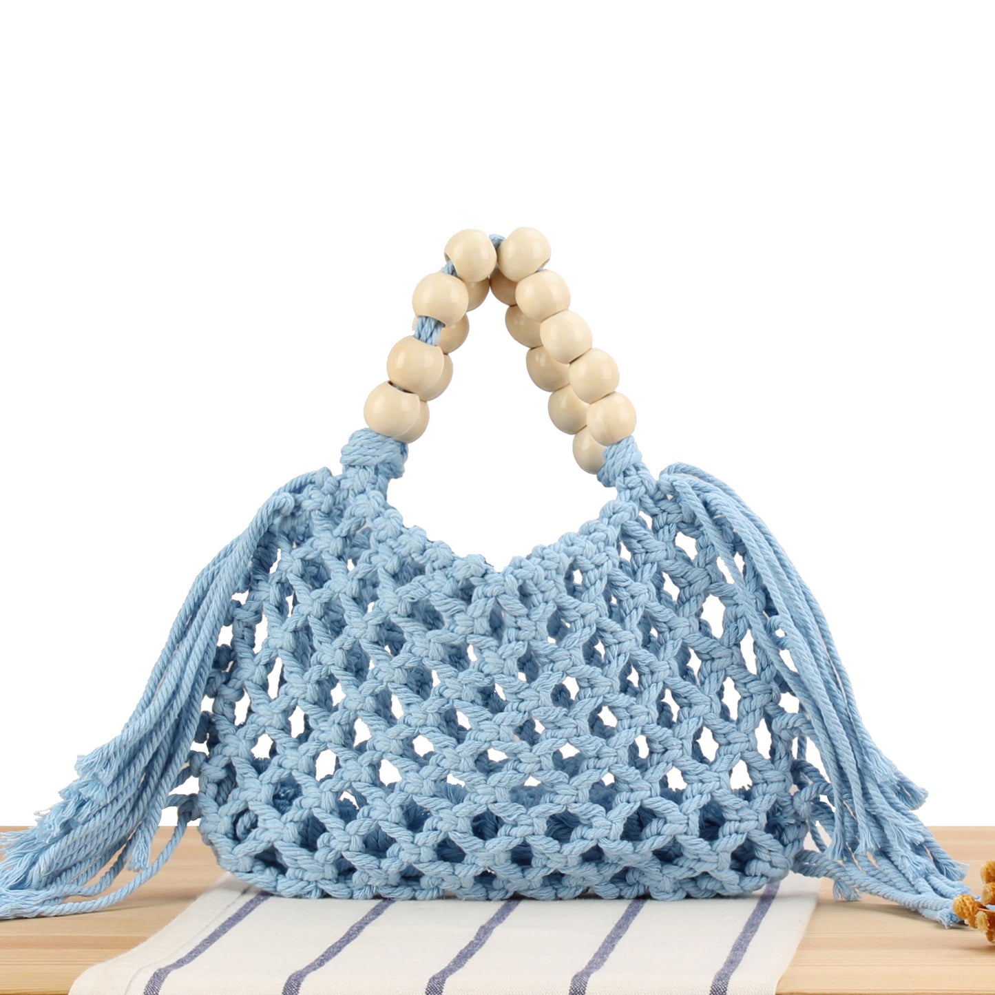Makramee-Handtasche mit Holzgriffen Brehn