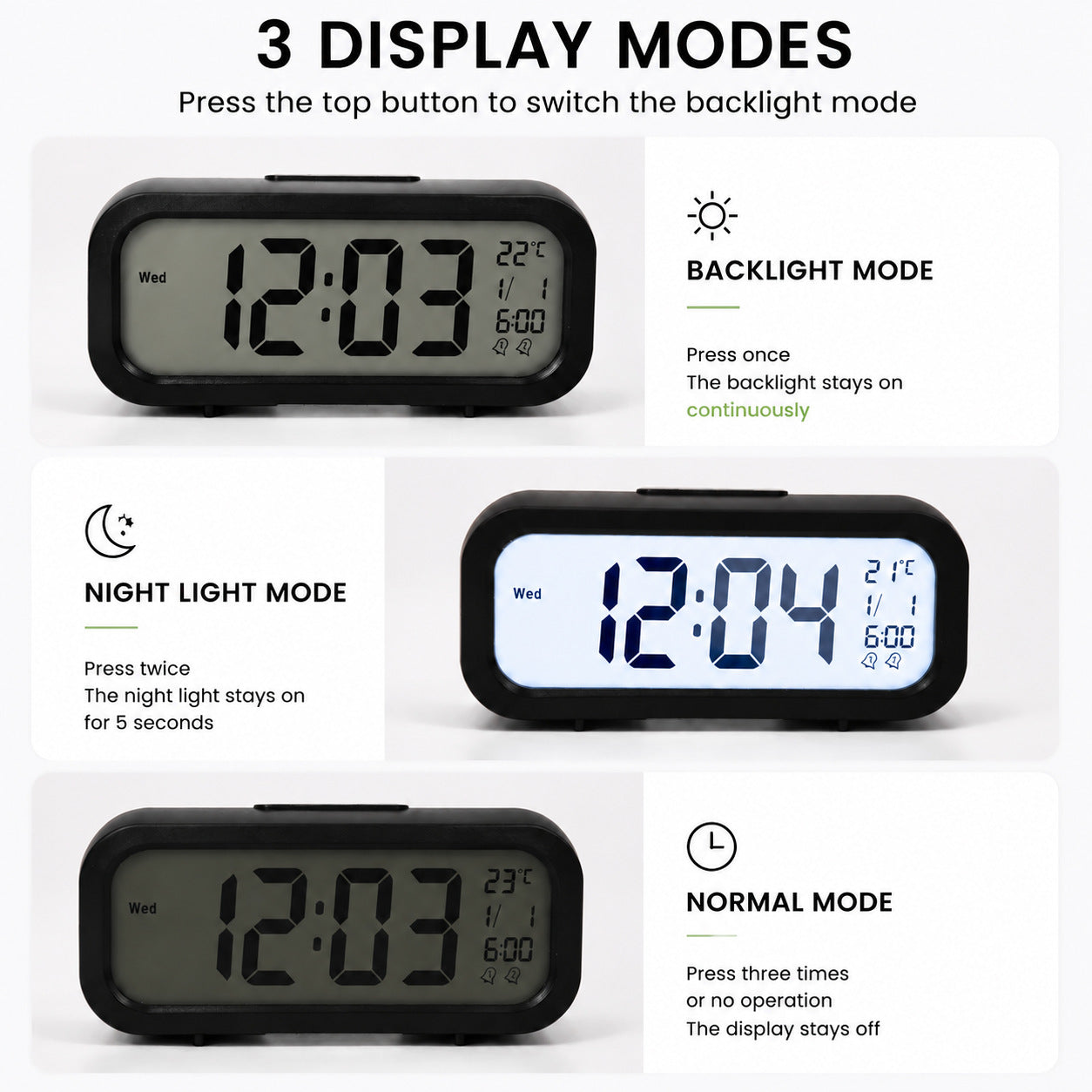 Digitaler Tischwecker mit Temperatursensor und Großem Led-Display Brehn