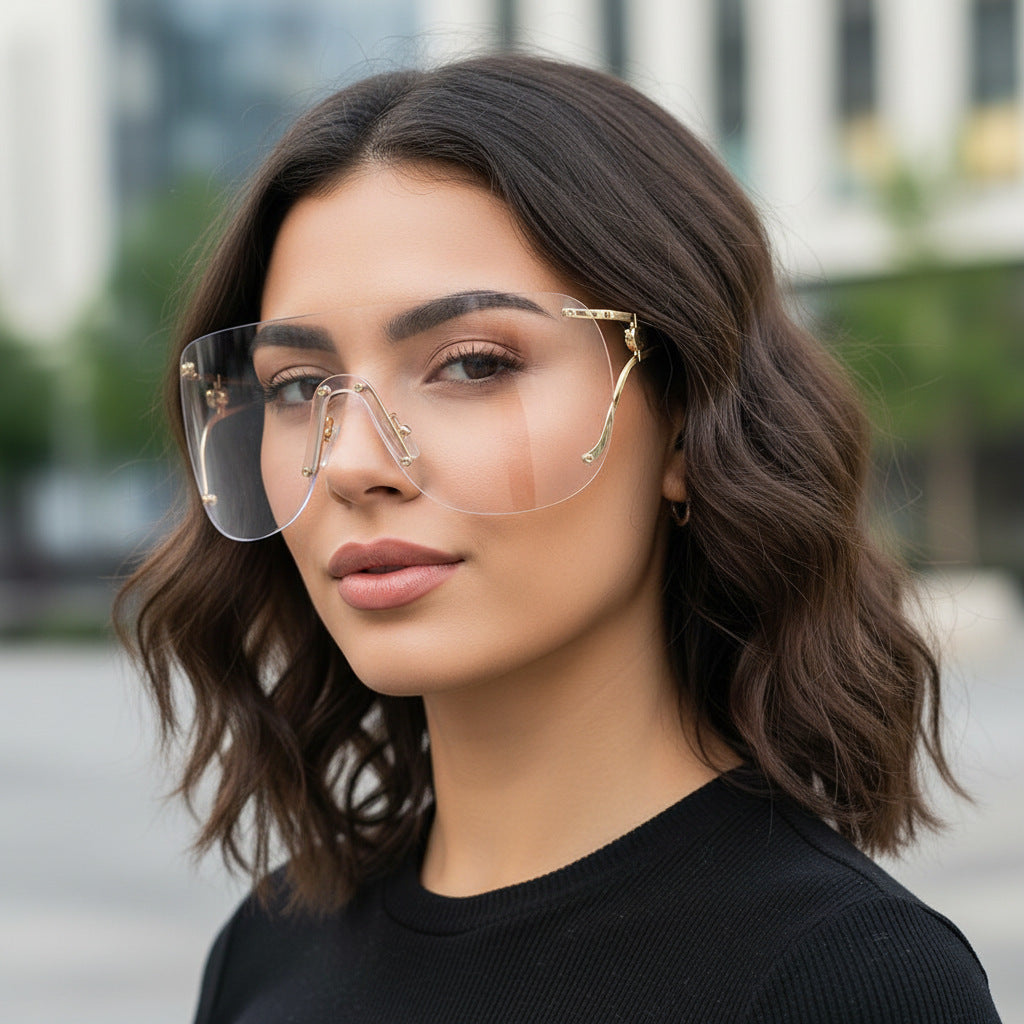 Damen visierartige Sonnenbrille mit elegantem Metallgestell Brehn