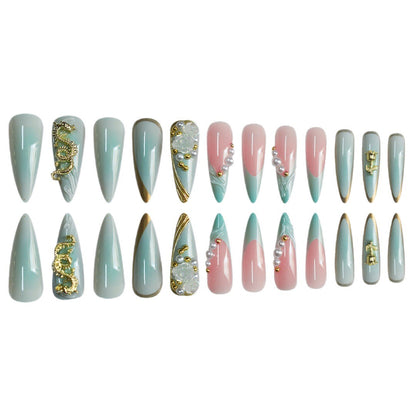 Luxuriöse Strass- und Blumen Druck-Nagelkunst Brehn