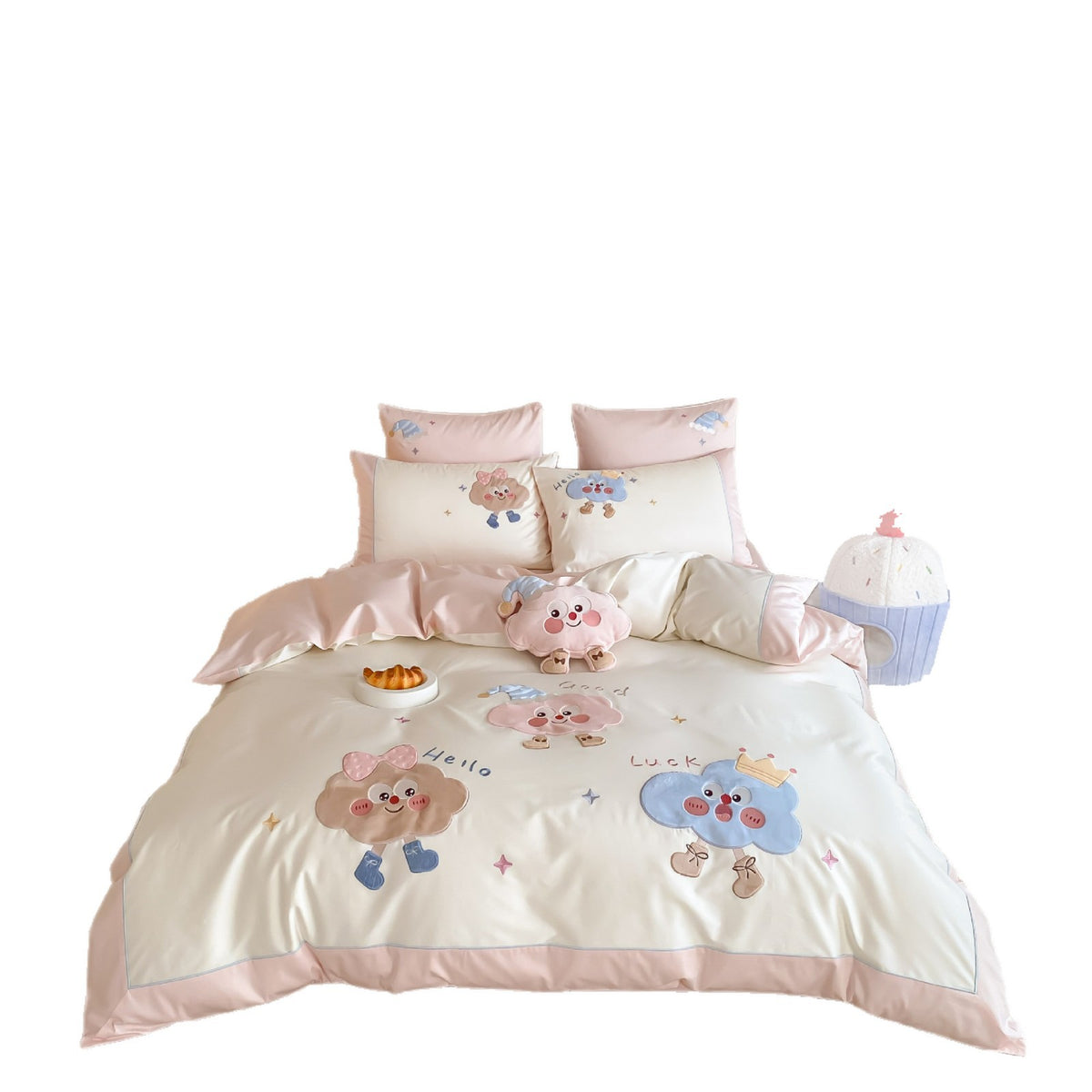 Bestickte Spitzenrand Luxus Bettwäsche Bettbezug Set