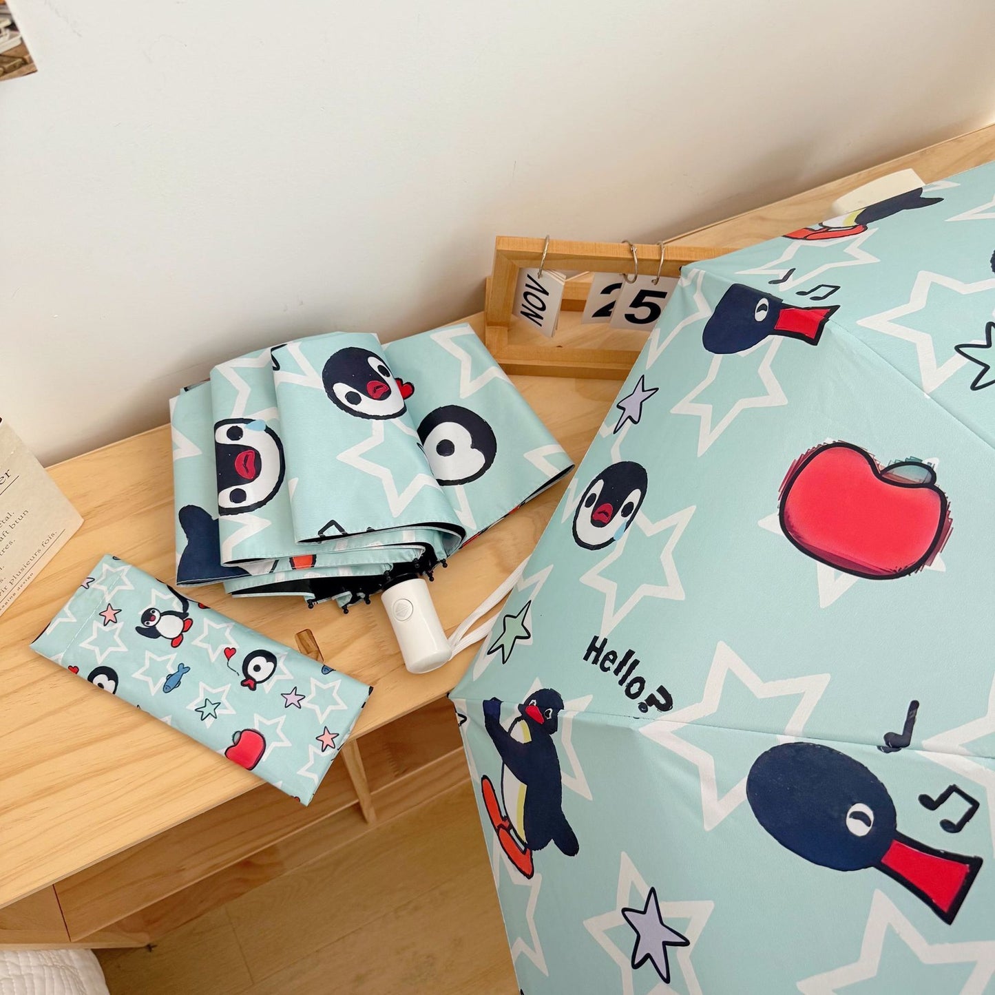Damen faltbarer Regenschirm mit verspieltem Pinguin-Design Brehn