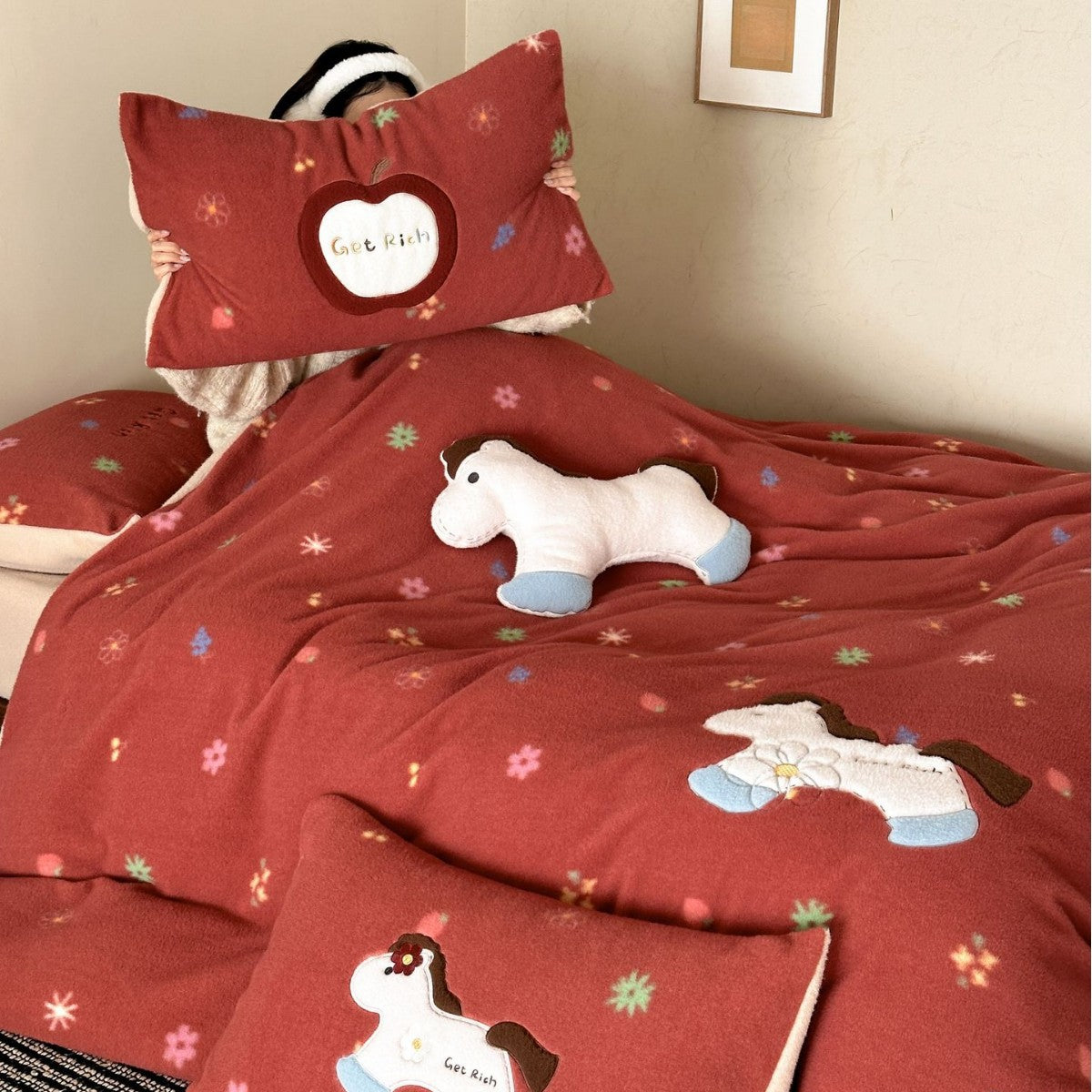 Mikrofaser-Fleece Bettwäscheset mit Applikationen und gesteppter Rückseite Brehn