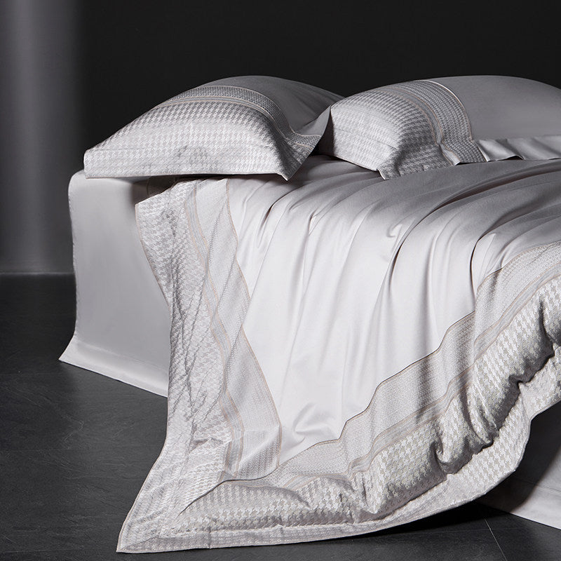 Luxuriöses Baumwoll-Satin Bettwäsche-Set mit Hahnentrittmuster-Jacquardbordüre
