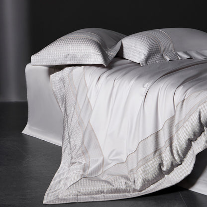 Luxuriöses Baumwoll-Satin Bettwäsche-Set mit Hahnentrittmuster-Jacquardbordüre