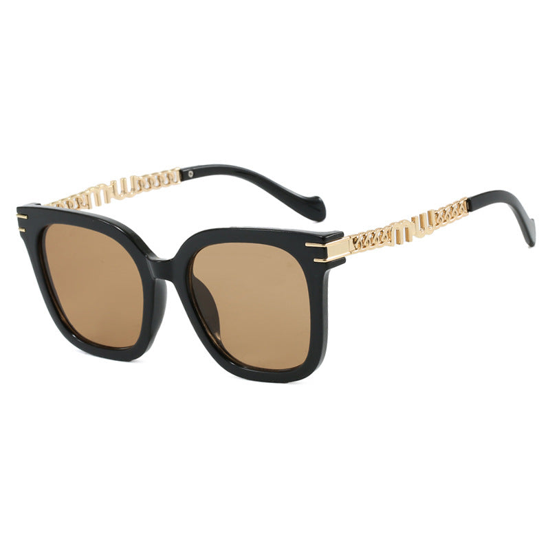 Damen trendige quadratische Sonnenbrille mit elegantem Rahmen und stylishem Goldakzent Brehn
