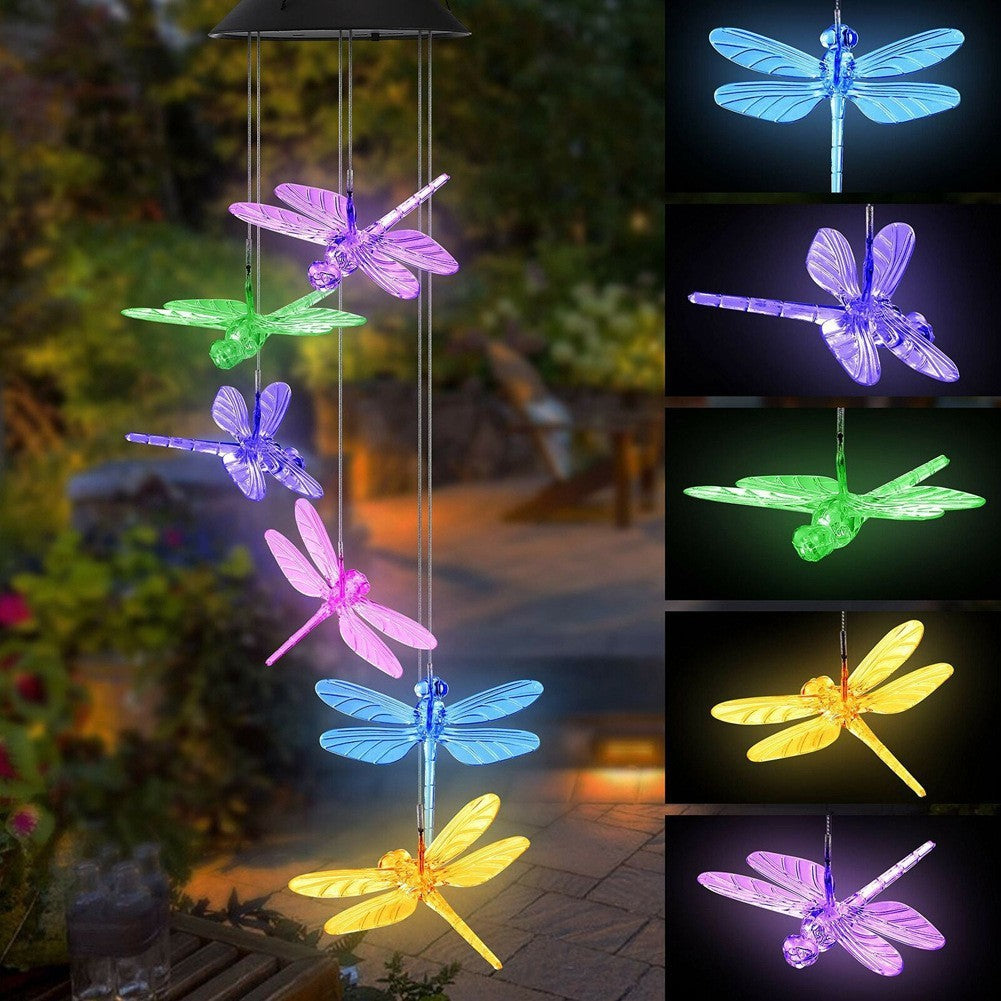 Solarbetriebene hängende Kolibri-LED-Windglocke mit farbwechselnden RGB-Acrylvögeln und wetterfestem Oberteil Brehn