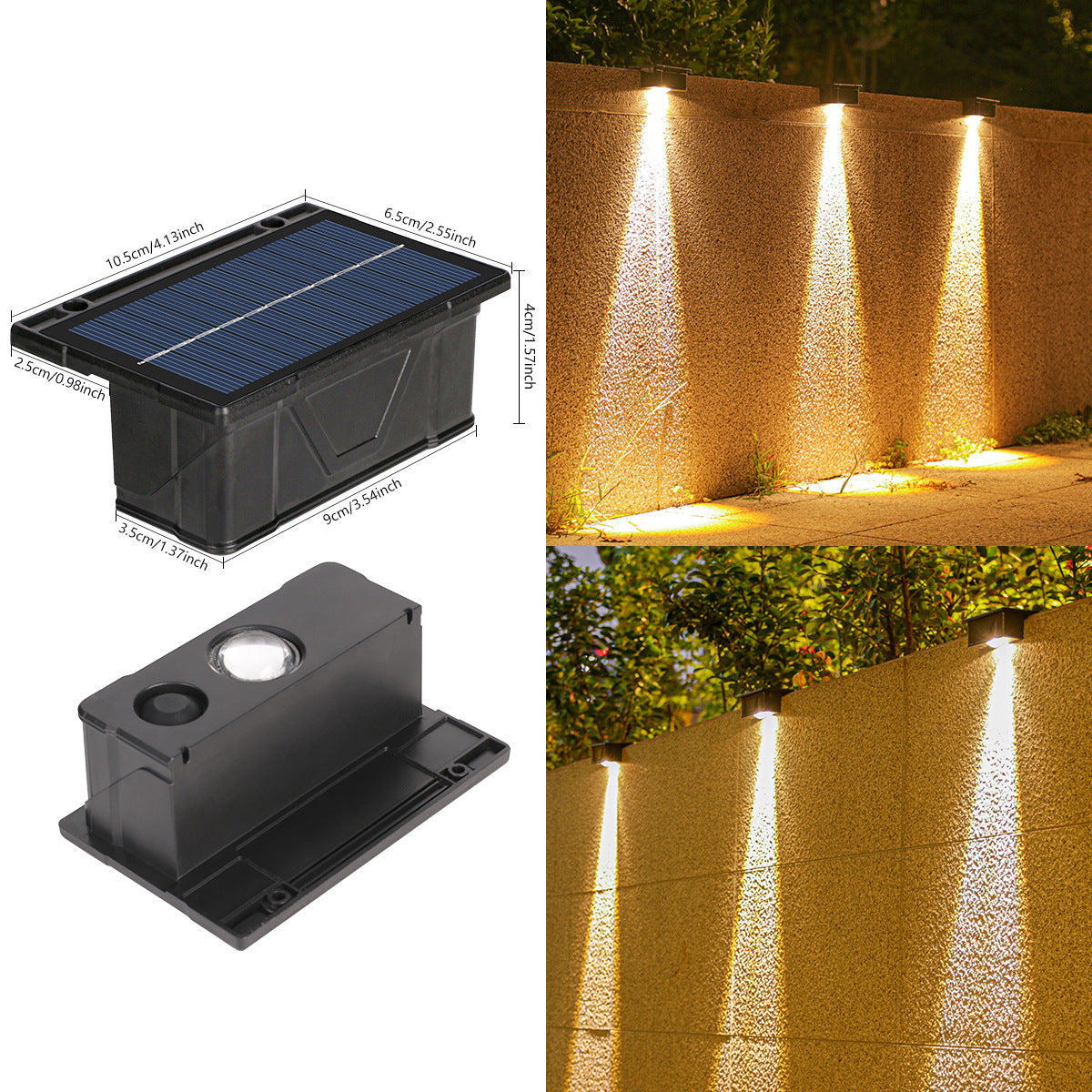 Outdoor Solar RGB Dual-Strahl Wandlampe mit integriertem photovoltaischen Panel und wetterfestem Montagesockel Brehn