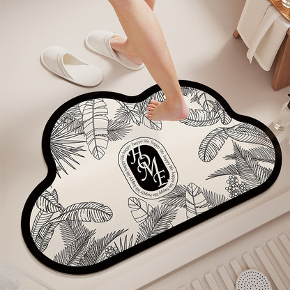 Cloud-Shaped Absorbent Microfiber Bath Mat with Non-Slip Backing and Palm Leaf Print