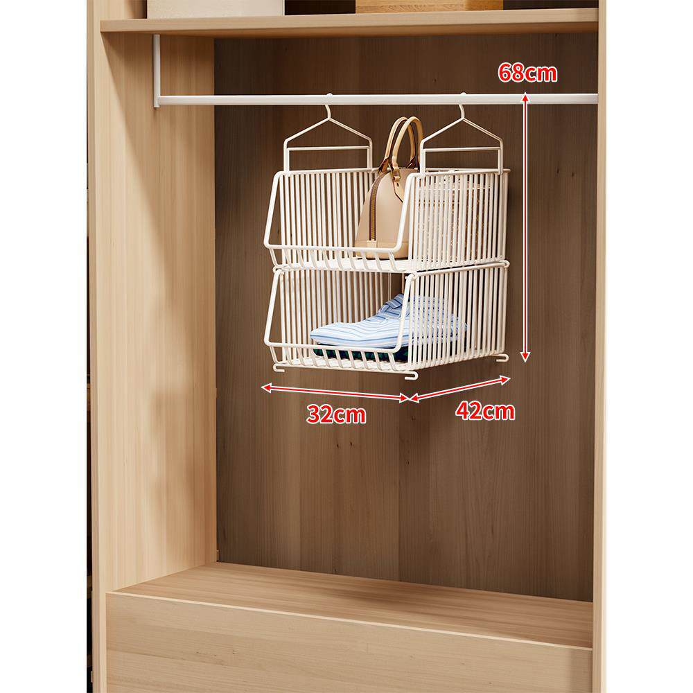 Over-Rod Doppel-Tier Hängendes Kleiderschrank Drahtkorb-Organisator mit abnehmbaren Körben
