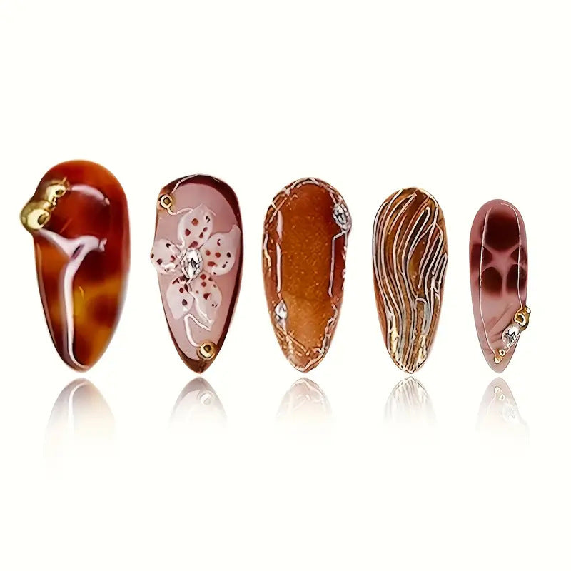Künstlerisches Florales Design Press-On Nagelset Brehn