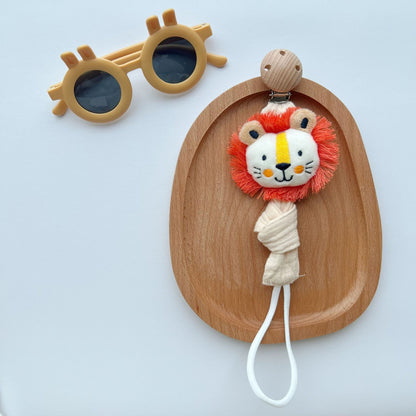 Holzclip Fuchs Plüsch Schnullerhalter mit geknotetem Musselinstreifen