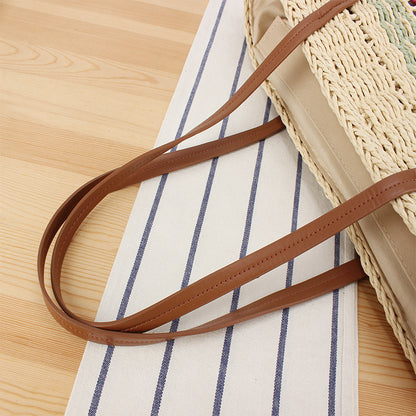 Geflochtene Bast-Handtasche mit Ledergriffen Brehn