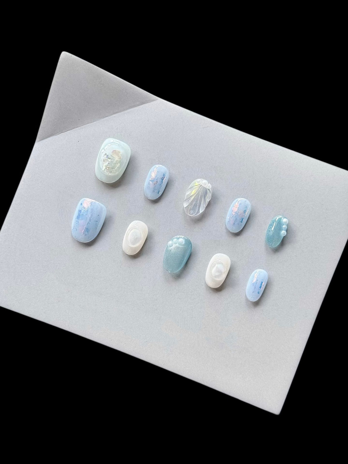 Künstlerisches 3D-Muschel-Themen-Press-On-Nagelkunstset