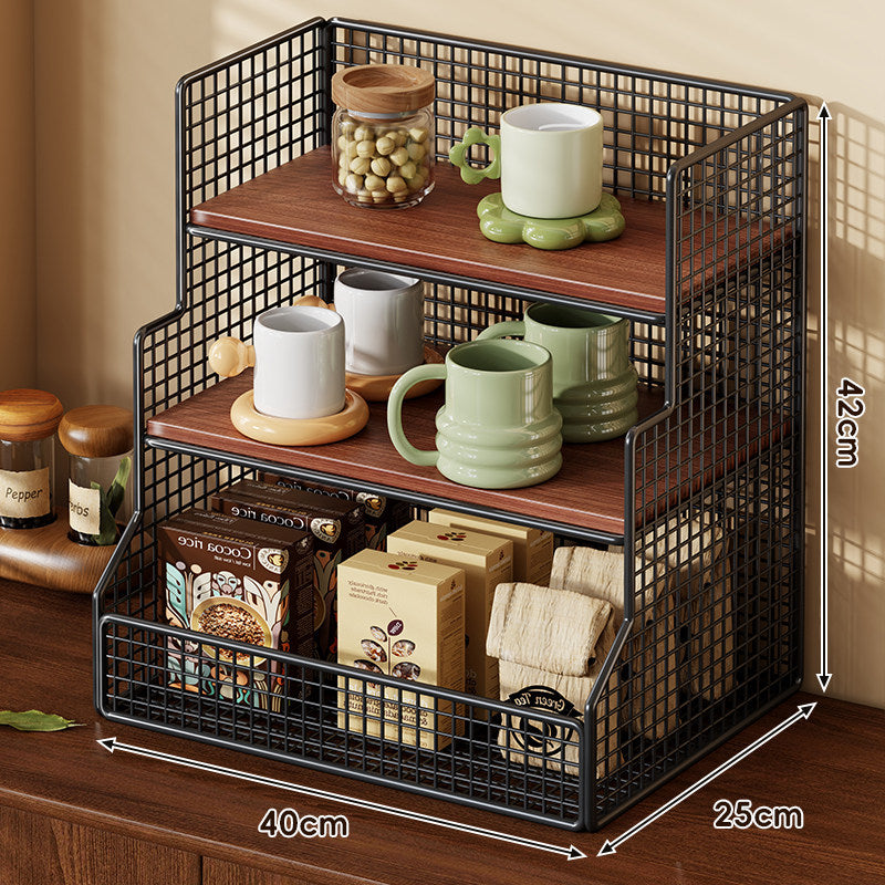 Drei-Tier-Theken-Drahtgeflecht-Regal-Organizer mit Bambusregalen