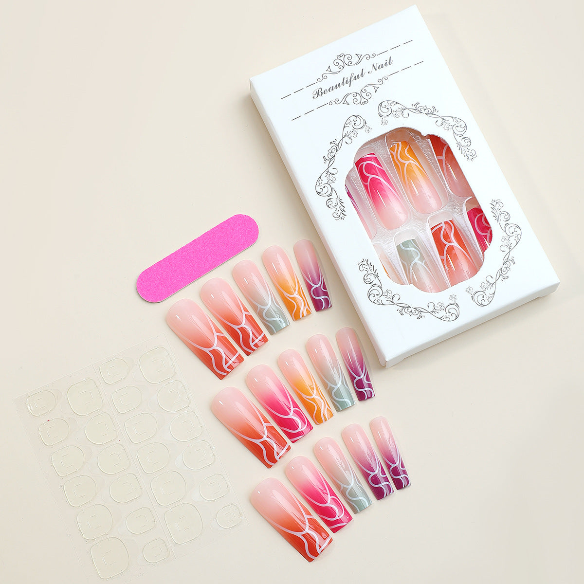 Künstlerisches Press-On-Nagelset mit Farbverlauf-Designs Brehn