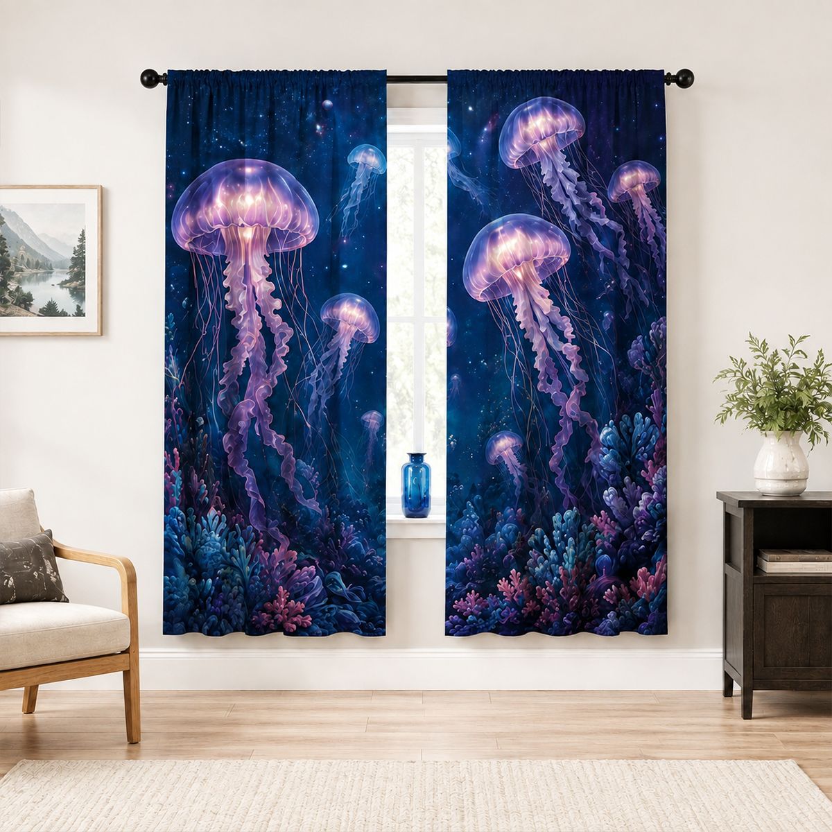 Künstlerische Floralprint-Fensterdraperien