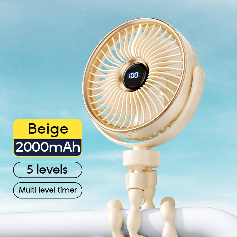 Unisex nan tragbarer wiederaufladbarer Clipventilator mit digitaler Anzeige, flexibler Klemme und mehrstufiger Geschwindigkeitsregelung Brehn