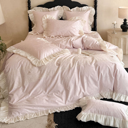 Jacquard bestickte Satin-Rüsch Bettbezug Set