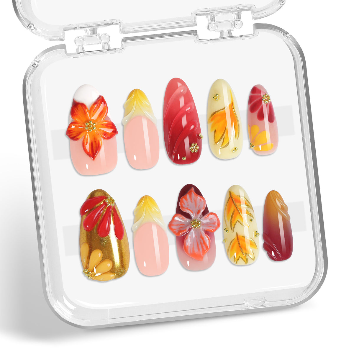 Kunstnagel-Set mit floralen Designs und glamourösen Verzierungen Brehn