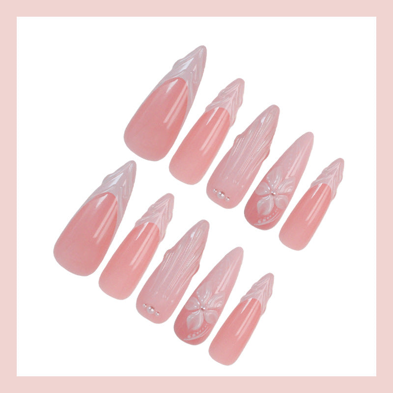 Kunstnagelset mit eleganten 3D-Blütenverzierungen Brehn