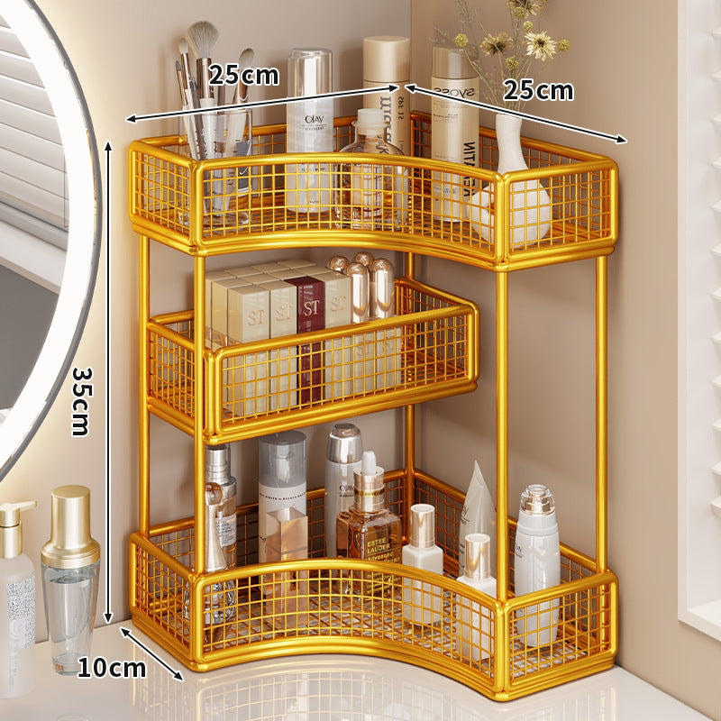 Gekrümmte Ecke Dreitier Metall Mesh Schminktisch und countertop Organizer